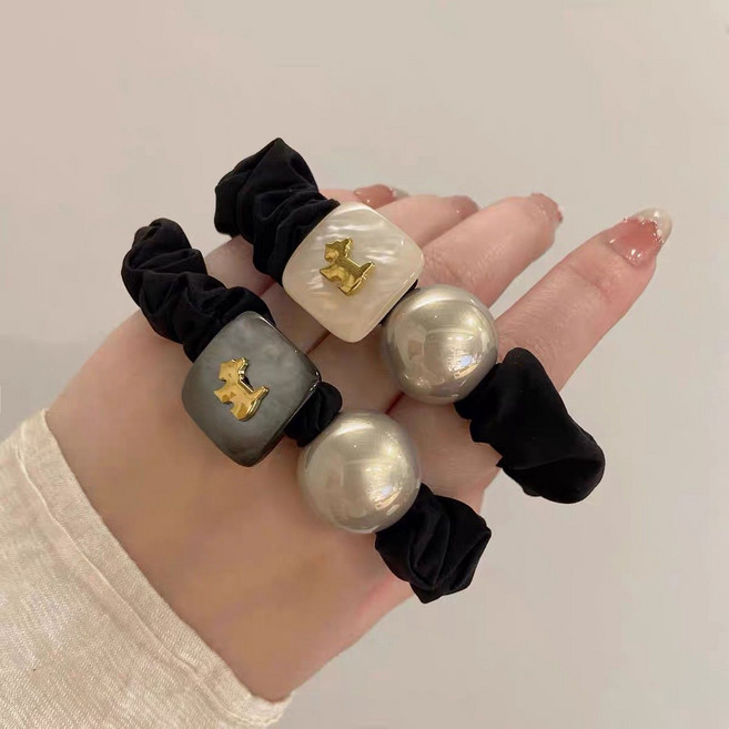 도니주니 진주볼 새틴 프랑스 강아지 포인트 고탄력 헤어 머리끈