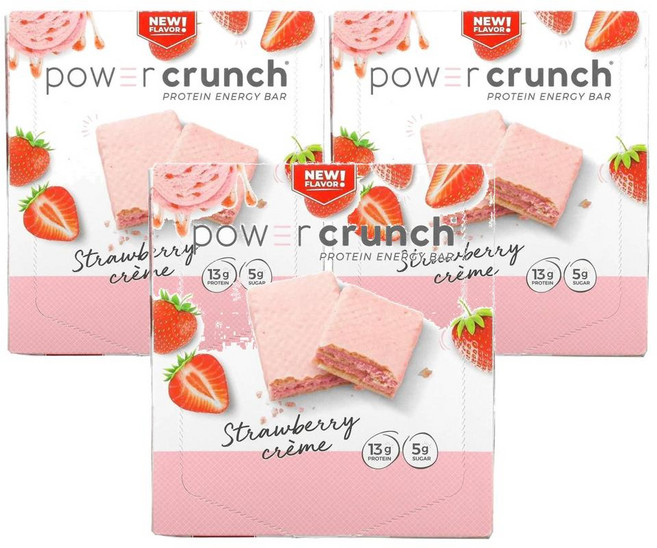 BNRG 비엔알지 파워 크런치 프로틴 에너지 바 딸기 크림 12p 480g, 3개