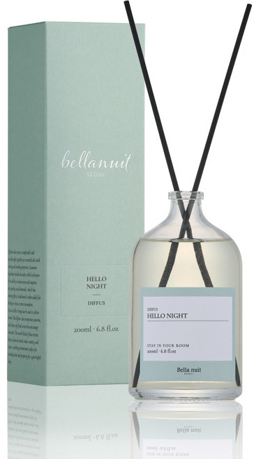 벨라누이 헬로우 나이트 숙면 캐모마일 라벤더 오렌지 시트러스 허브향 침실 디퓨저, 1개, 200ml, 리드스틱(블랙)