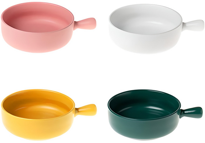 티온스 T40 손잡이그릇 면기 앞접시 오븐용 파스타그릇 4종 세트, 옐로우 + 그린 + 핑크 + 화이트, 1세트