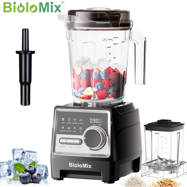 바이오믹스 1500W 전문가용 블렌더 2.6L BPA 프리 용기 6중 칼날 스무디 쉐이크 견과류 우유용 7가지, 02 EU 플러그, 01 With 600ML