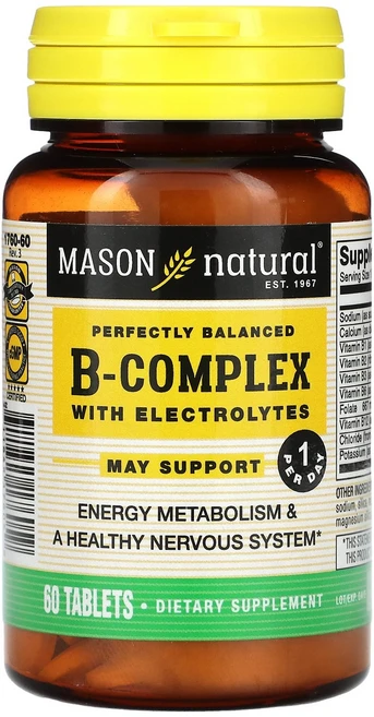 Mason Natural 완벽하게 균형 잡힌 B-복합체 전해질 함유 60정 Natural (메이슨 내추럴), 1개 - 쿠팡