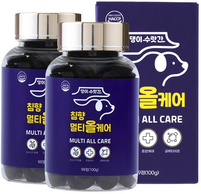 강아지 종합영양제 기관지 피부 관절 눈 심장 유산균 항산화 면역력 댕이수랏간 침향 멀티올케어 100g, 99정, 2개