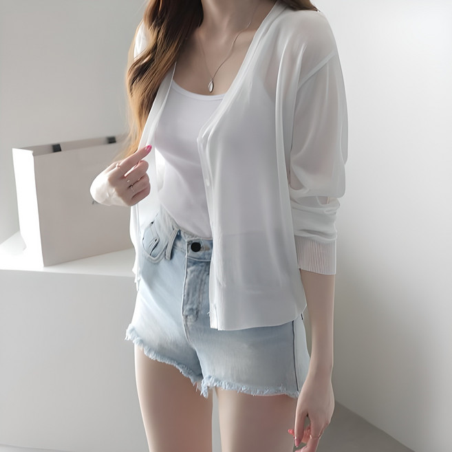 제니트 여성 기본핏 브이넥 여리 긴팔 니트 가디건 여름 더난 긴팔