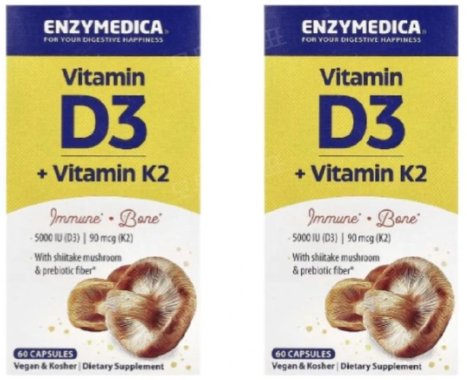 엔자이메디카 비타민 D3 K2 메나퀴논 7 MK7 60정 2개 머쉬룸 Vitamin - 쿠팡