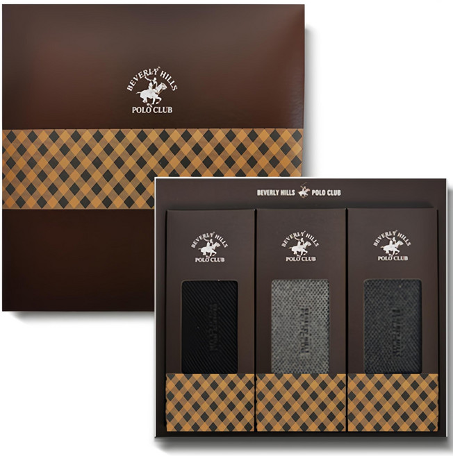 비버리힐스폴로클럽 남성용 이중직 쟈가드 면양말 3종 선물세트 3601
