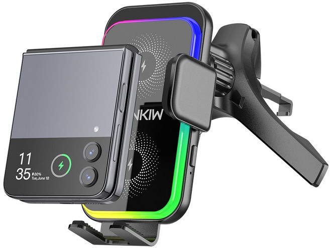 Mankiw맨큐 차량용 고속 무선충전기 15W LED 라이트 송풍구형 거치대, 블랙, M120