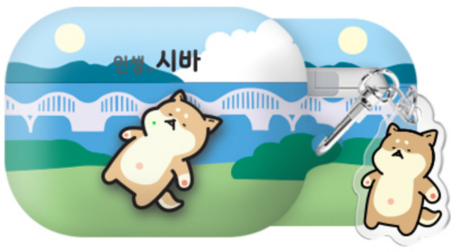 실버벨 귀염뽀쨕 나들이시바 에어팟3/에어팟4 하드 케이스 +아크릴키링 세트, 나들이시바_바닷가, AirPods(3세대), 1개