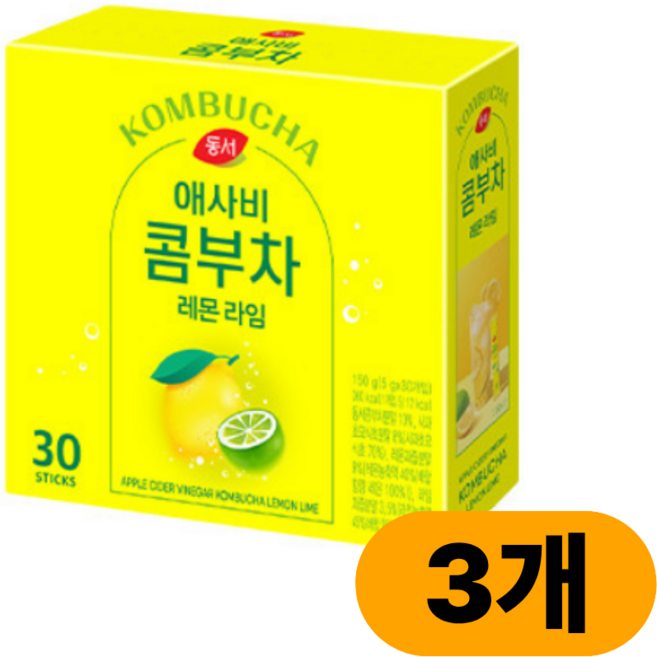 동서 애사비 콤부차 레몬 라임, 3개, 30개입, 5g