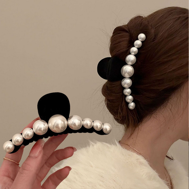ZMBIRD 2PCS 진주 올림머리 헤어집게핀 대형 플리스 헤어핀 N75
