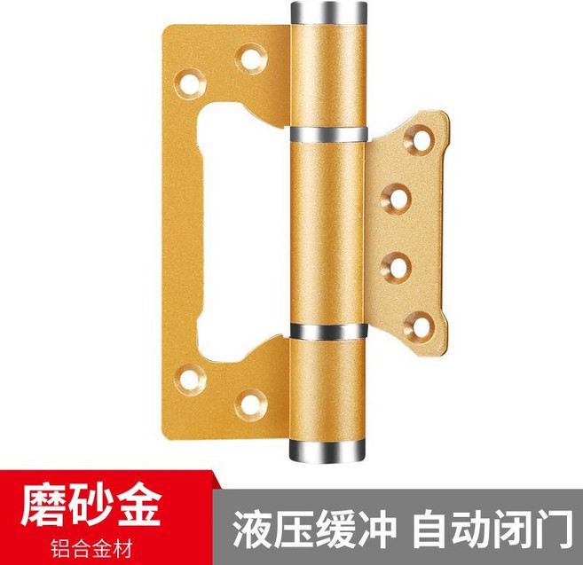 隱形門合頁 液壓緩衝阻尼 自動關門合頁 靜音暗門閉門器 彈簧鉸鏈合頁, 1個, 靜音【子母液壓】金色一只