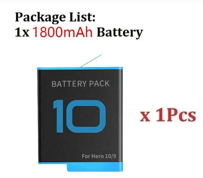 충전식 고프로 액션 스포츠 카메라 배터리 고프로 히어로 11 10 9 블랙 1800mAh, 03 1PCS Battery, 03 1Pcs Battery, 1개