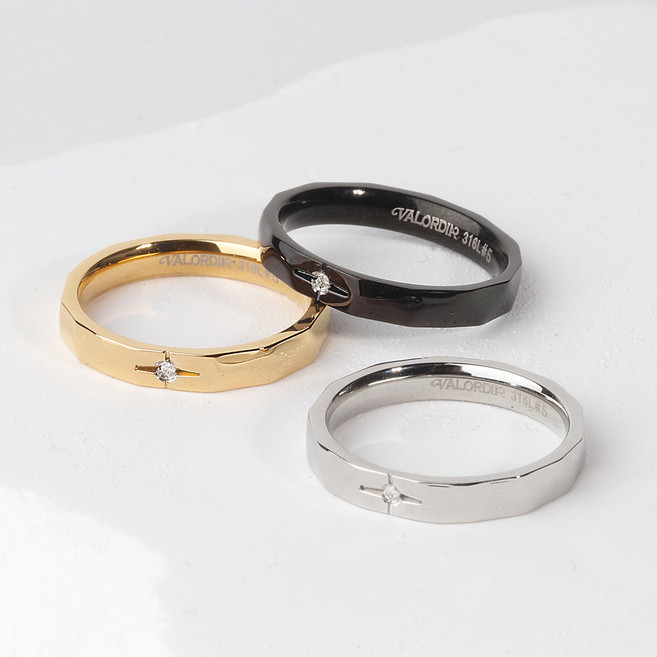 VARAM 3mm 크로스컷 천연 다이아 반지 써지컬 316L 스틸