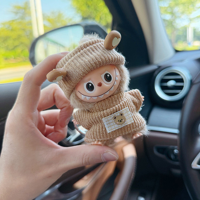 인형옷 라부부 4세대 mini 크리스마스 산타옷 및 스웨터 스타일, 갈색운니트, 1개