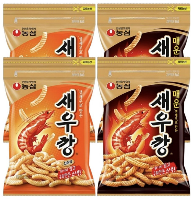 농심 대용량 지퍼백 (새우깡1+매운새우깡1) 무배, 2세트, 800g