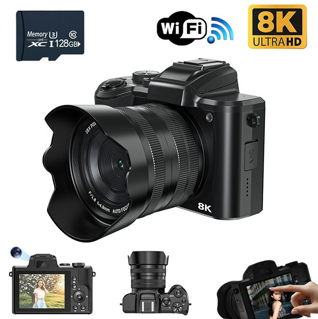 ENITIME 8K 디지털 카메라 wifi HDMI 자동초점 8000W픽셀 전후면 듀얼 카메라 16X디지털 줌 3.2인치 IPS터치스크린+128G SD카드 초보자를 여행 셀카카메라, EMITAIM-DC226K