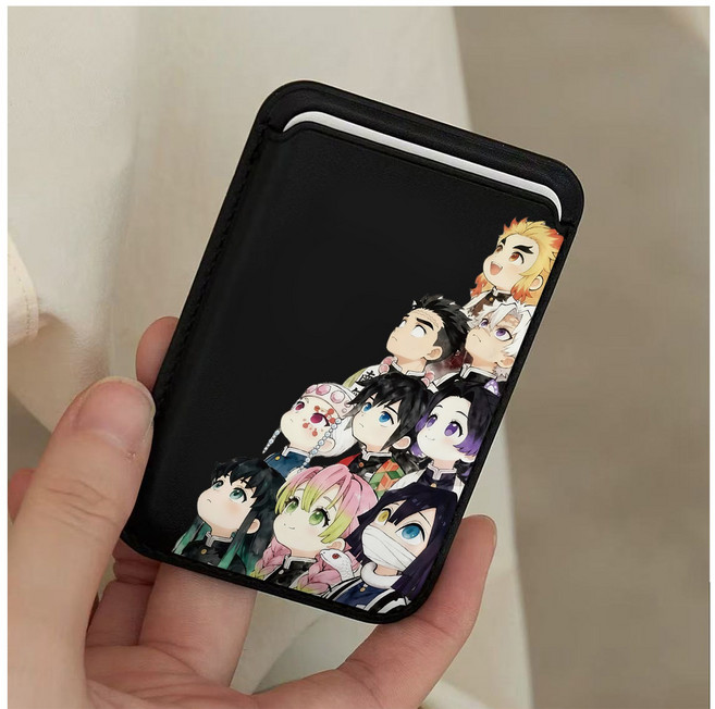 귀멸의 칼날 아홉 명의 주 집합 아이폰 갤럭시 마그네틱 카드지갑, 1개, 블랙