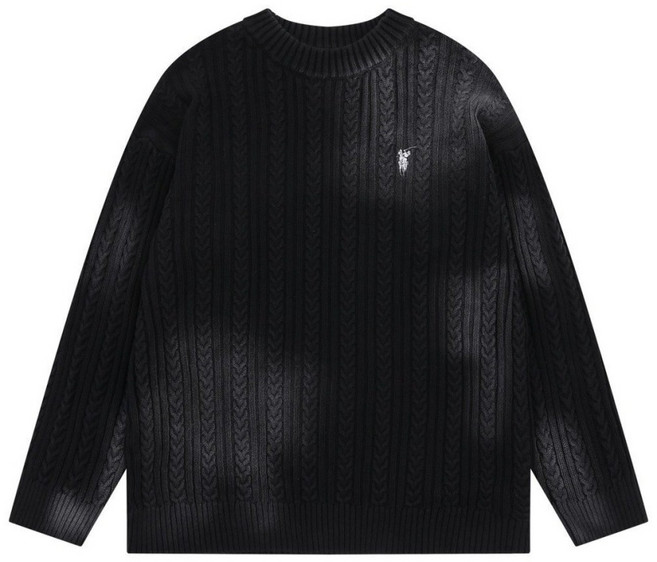 【潮牌撞色】圓領毛衣 男款毛衣 針織衫 套頭毛衣 絞麻花毛衣 寬鬆休閒 秋冬保暖 加厚柔軟 街頭潮流穿搭