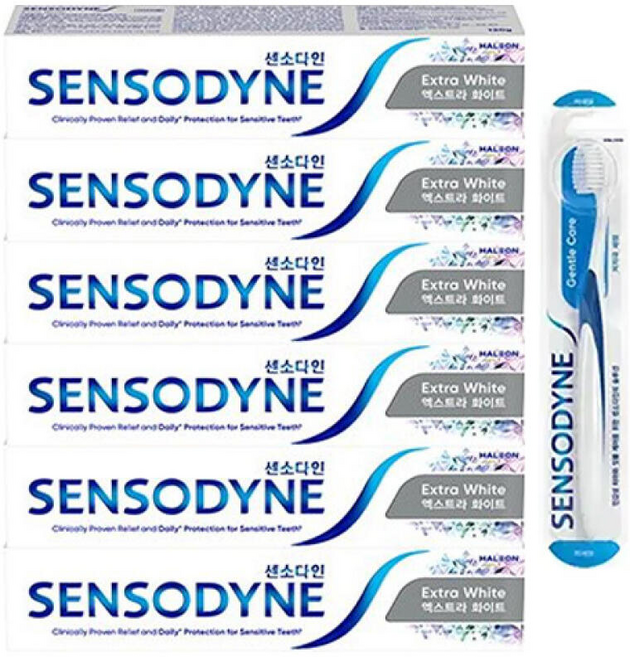 센소다인 엑스트라 화이트 치약 120g 6개+젠틀 칫솔 1입 1개, 6개