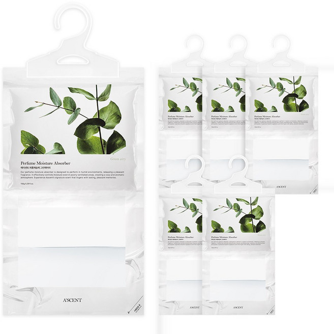 에이센트 향기나는 퍼퓸 옷걸이형 대용량 제습제 그린에어리 6개입, 1세트, 150g