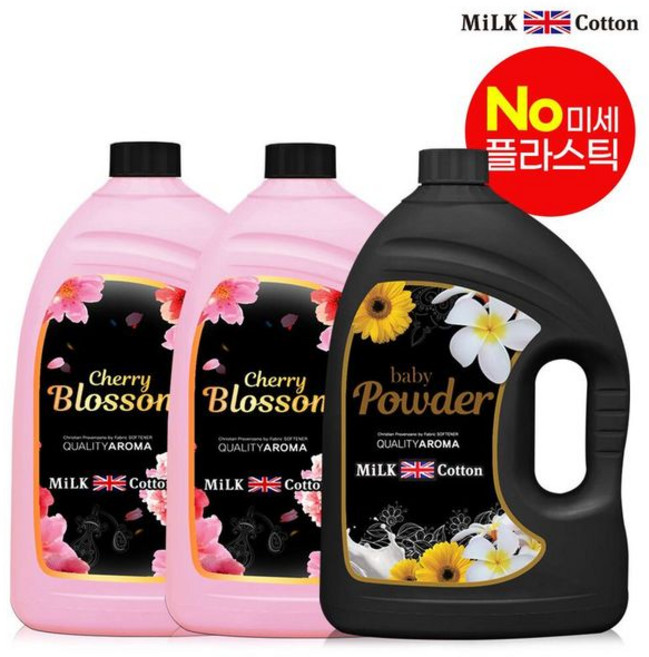 밀크코튼 고농축 유연제 3.06L 벚꽃에디션향 2개 +파우더향 1개.., 1