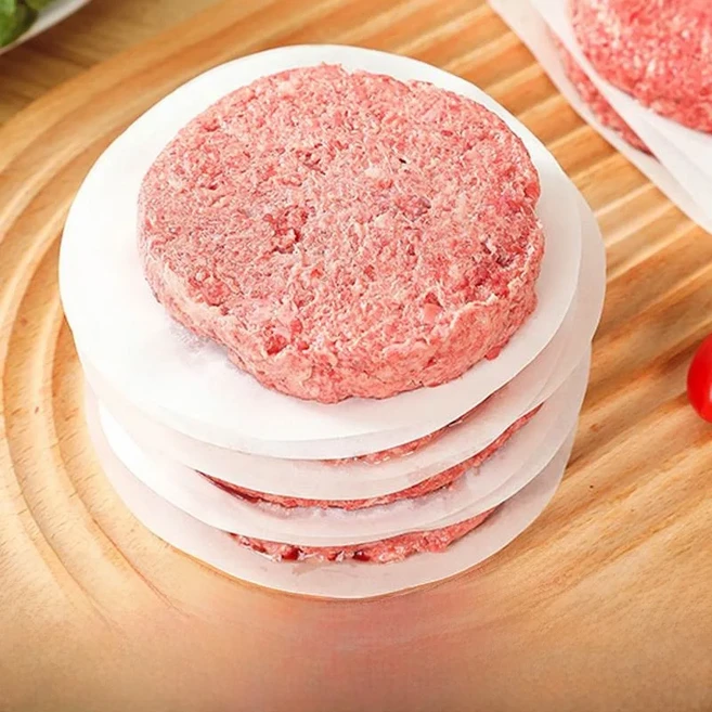 베스트셀러 원형 실리콘 오일 코팅 버거 프레스 종이 논스틱 베이킹 페이퍼 미트 패티 분리 주방 도구, 01 500매/팩 원형 13cm