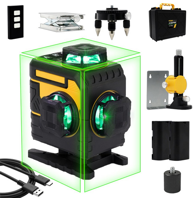 솔리드 그린 수평계 4D 레이저레벨기 수평기 풀세트 S-LD04, 1개