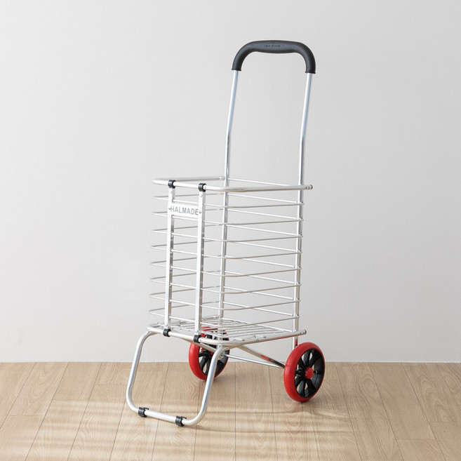 할메이드 접이식 폴딩 핸드카트 시장바구니 캐리어 손수레 쇼핑캐리어 튼튼두발이, 실버카트+레드바퀴, 1개