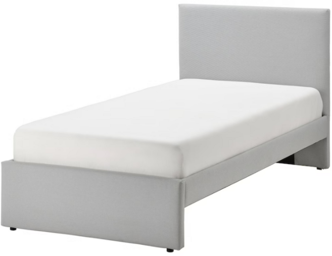 이케아 GLADSTAD 글라스타드 쿠션형 침대프레임 90x200cm 304.904.60, 카부사 라이트그레이