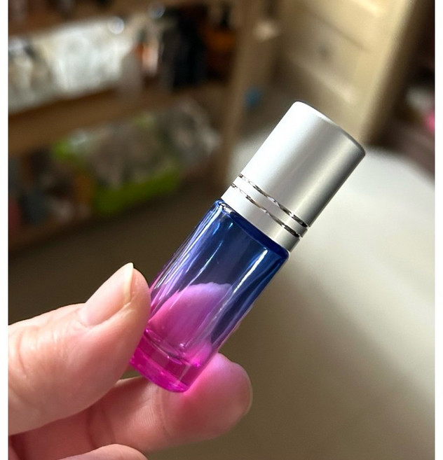 玫瑰海 設計款 漸層滾珠瓶 香水瓶 精油瓶, 1個, 5ml 藍桃漸層/霧銀蓋,瓶內無水晶 / 優質磨砂玻璃珠頭