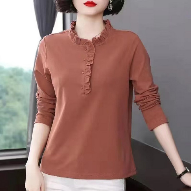 중년 여성용 긴팔 티셔츠 루즈핏 데일리 베이스레이어 상의
