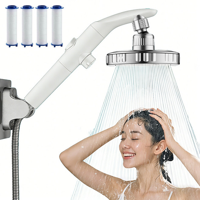 ANTIFLOW 샤워기헤드 필터 호스 세트 수압상승, 화이트, 1개