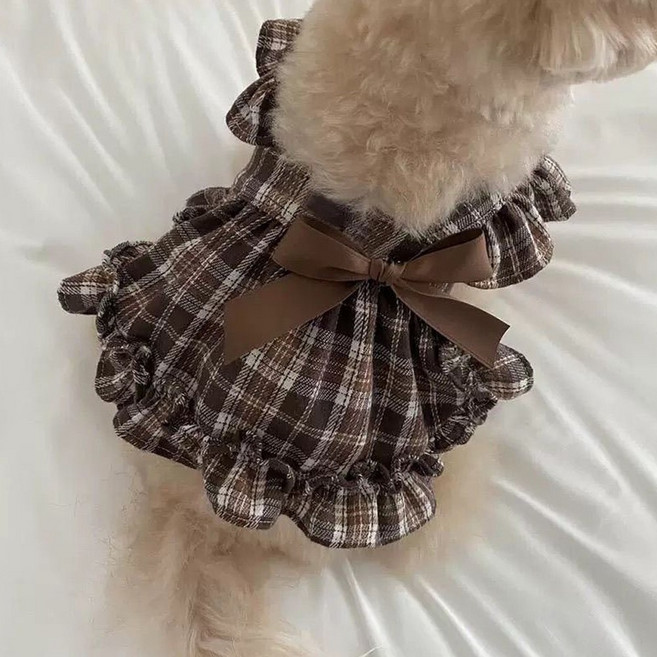 제이펫독 반려동물 다크브라운 체크 원피스