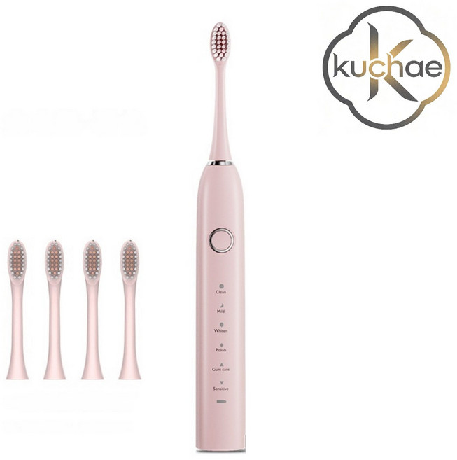 Kuchae 충전식 음파 스마트 전동칫솔+ 칫솔모4개, 1개, 핑크, XC-A8