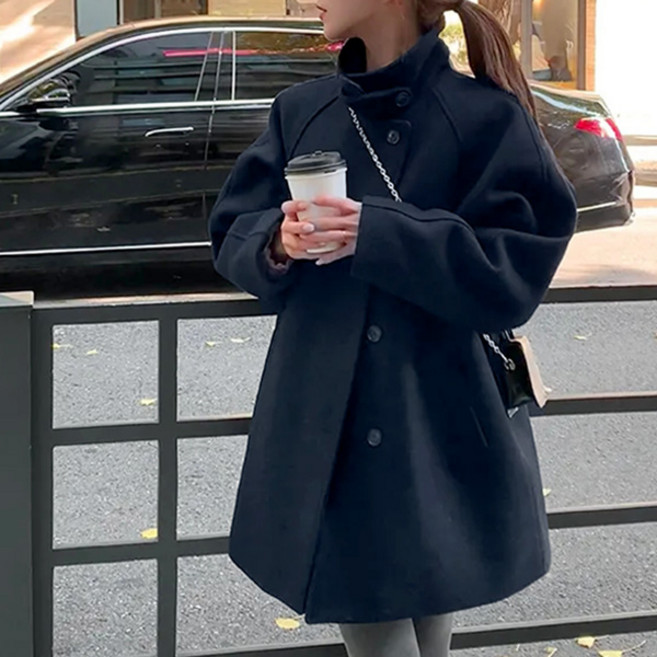 라라홀리 카라 하이넥 히든 싱글 래글런 심플 모직 하프 코트