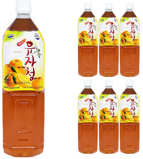 음료제조용 유자청(청솔 1.5L) X6 대량구매용, 1.5L, 6개