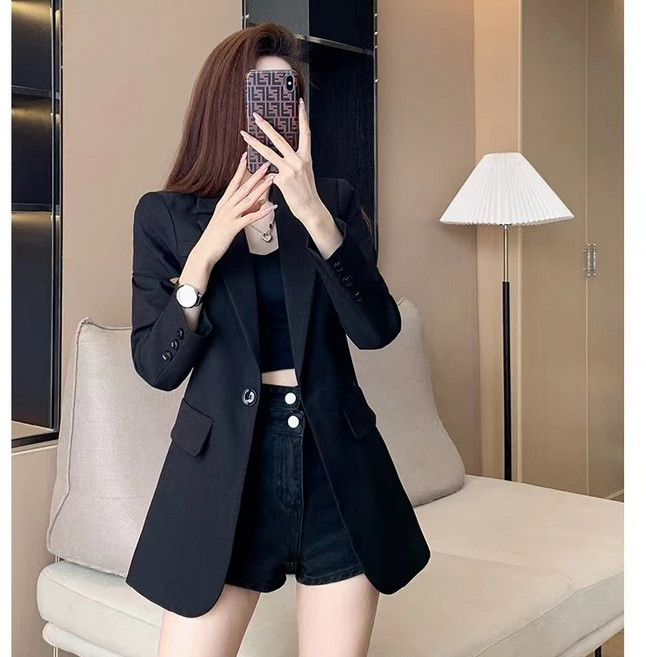 여성용 봄가을 데일리 캐주얼 싱글 버튼 미디 정장 자켓26dga0h1LL
