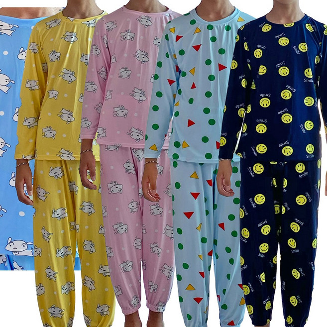 아동 주니어 부들부들 얇은 피치 긴팔 잠옷세트