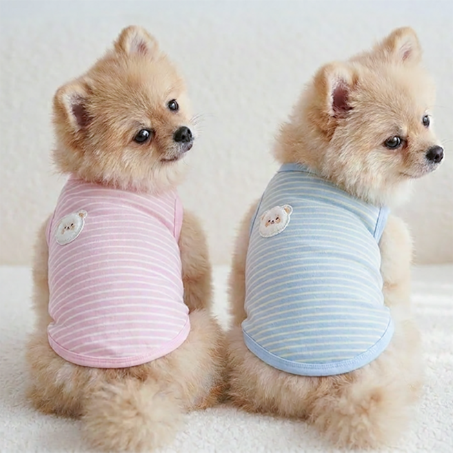 애드퍼피 강아지 티셔츠 스트라이프 나시 파스텔 소형견 애견의류, 1개, 파스텔블루