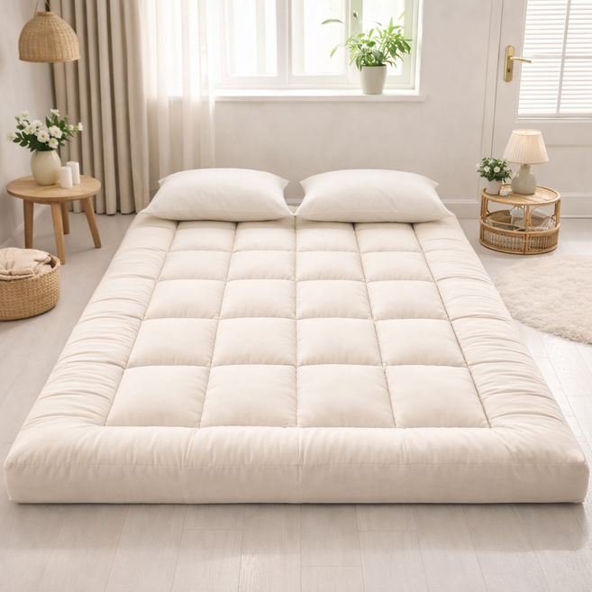 MIFAN 사계절 침대 토퍼 푹신한 접이식 바닥 토퍼 매트리스, 베이지