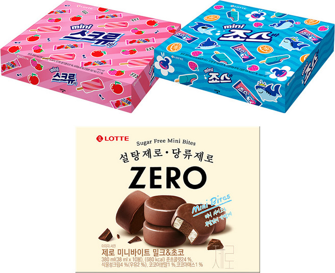 스크류바 미니x1개 + 죠스바 미니x1개 + 제로 미니바이트x1개, 1세트, 980ml