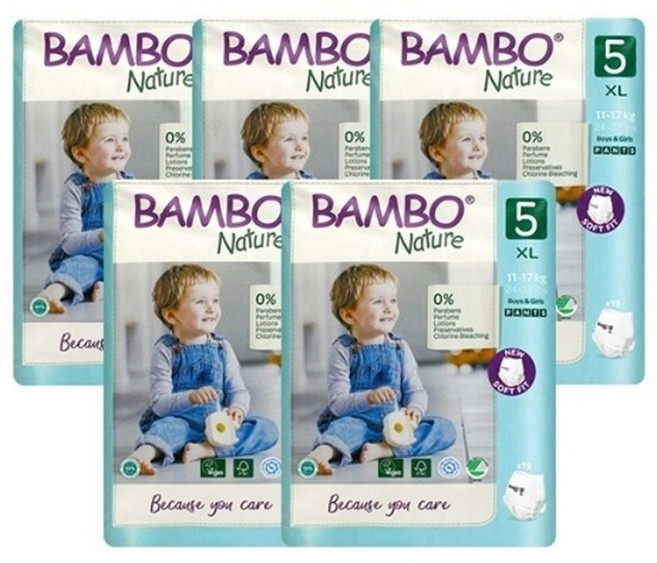 밤보네이처 밤보그린 기저귀 팬티형 5단계 특대형 공용 19매X5개, 95매