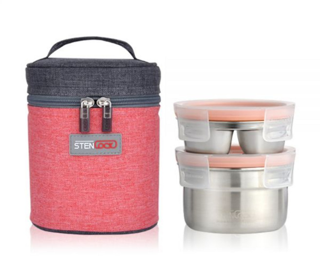 스텐락 퓨어 원형 2단(소) 국산 스텐밀폐용기 스텐도시락, 가방만