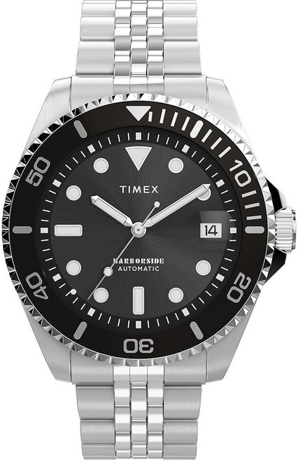 Timex 남성용 하버사이드 코스트 오토매틱 40mm 시계 실버톤/실버톤/블랙 클래식