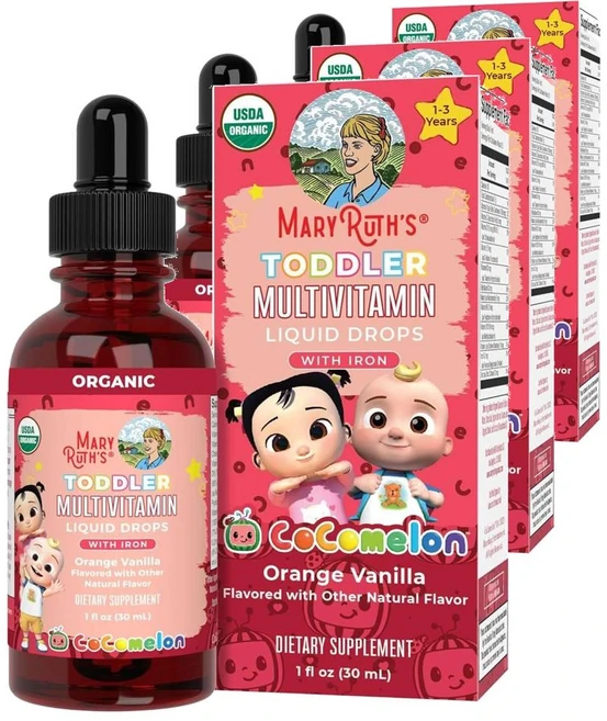 메리루스 비건 무설탕 토들러 멀티 비타민 철분 함유 CoComelon 1-3세 드롭스 액상, 30ml, 3개 - 쿠팡