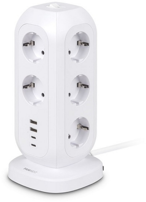 팬웨스트 팬웨스트 멀티타워 11구 16A USB 메인스위치 1122 고용량 타워형 컬러 멀티탭 (2m) 올 화이트, 1개
