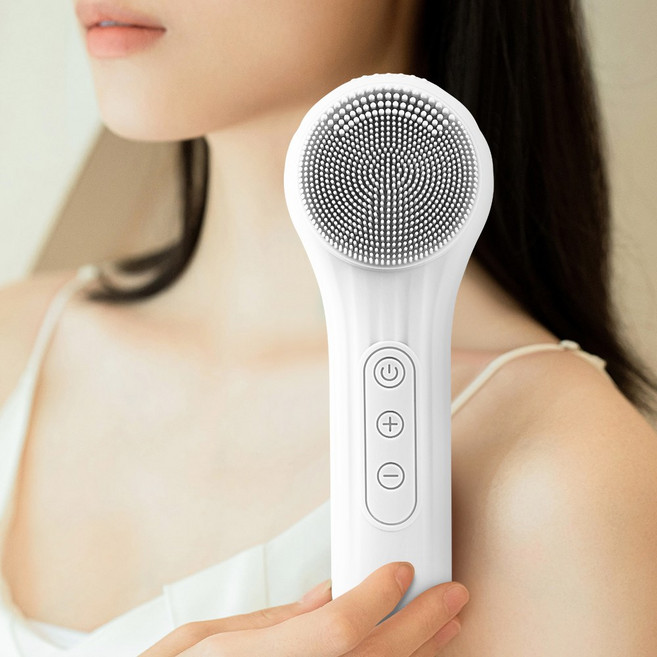 LOMESO 진동클렌저 실리콘 브러시 세안 전동 클렌저 온열 얼굴클렌징기계, 화이트