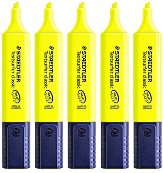 스테들러 텍스트서퍼 클래식 364 형광펜 (1.0~5.0mm), 1.옐로우, 5개입, 1개