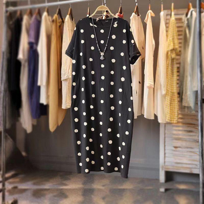 大尺碼洋裝 波點連衣裙, 黑色,2XL推薦95.0-120.0公斤