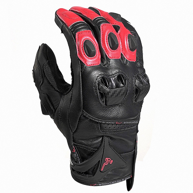 Ibuy部品 塑鋼護殼 真皮防摔手套 機車手套 觸控 透氣 加長防護 碳纖維, 黑紅,M